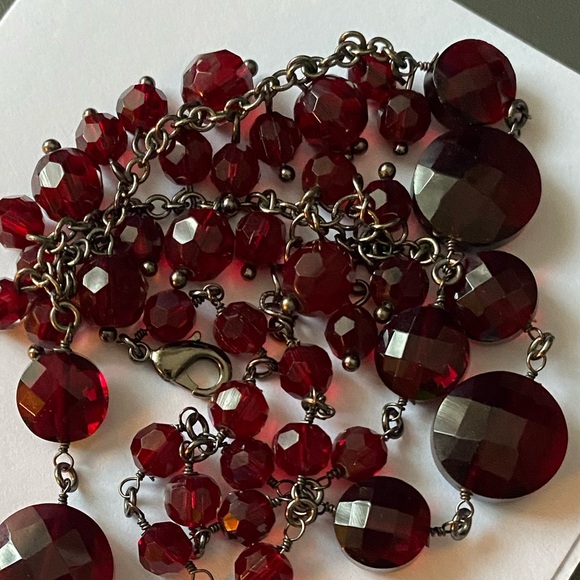 Garnet Red Faceted Glass Beaded Drop Necklace - Picture 10 of 11